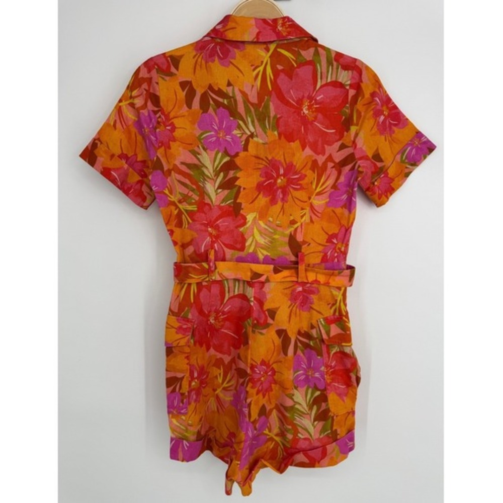 Kachel x Anthropologie Floral Linen Blend Romper Size 2 Orange Tropical Resort‎ - Picture 9 of 13